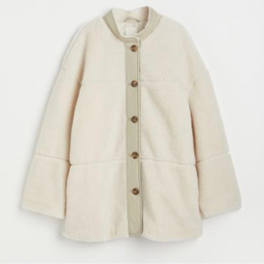 H&M Cream Sherpa Teddy Fleece Jacket Women’s Small Cozy Button Front Coat